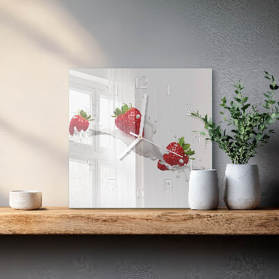 Glass clock square Strawberry