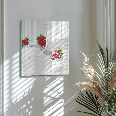 Glass clock square Strawberry