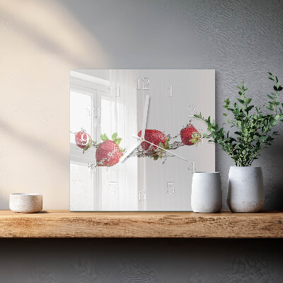 Glass wall clock square Strawberries in water