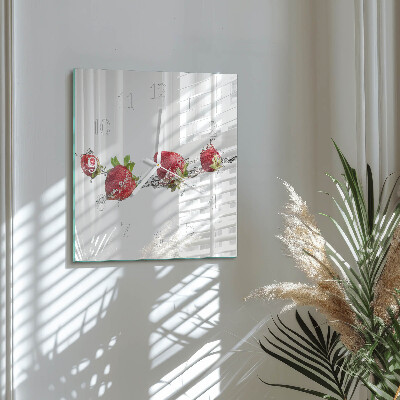 Glass wall clock square Strawberries in water