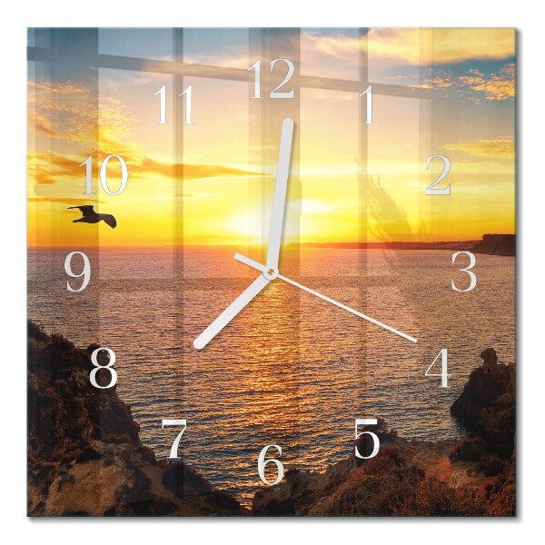 Glass clock square Sunset