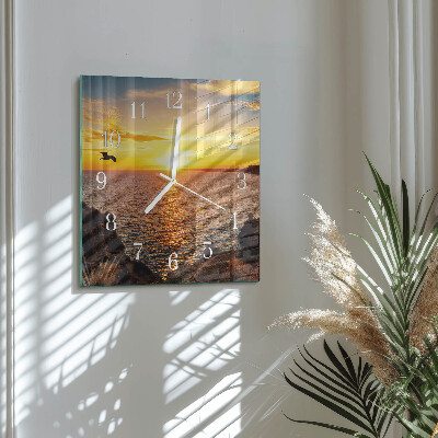 Glass clock square Sunset