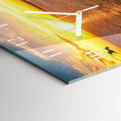 Glass clock square Sunset