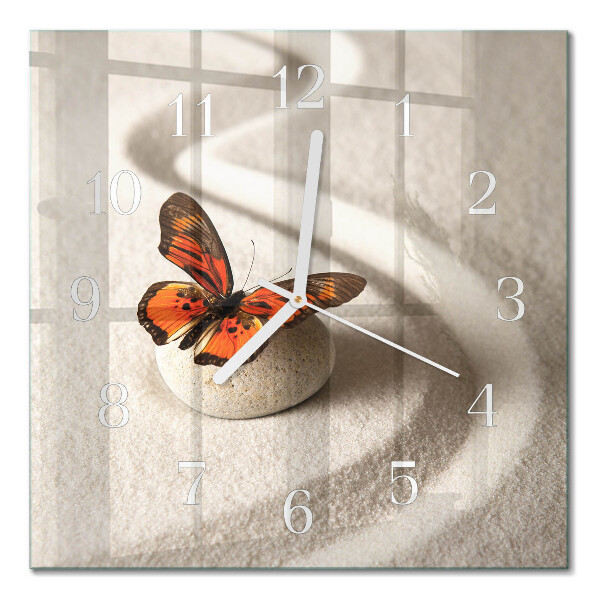 Glass wall clock square Butterfly