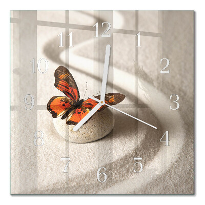 Glass wall clock square Butterfly
