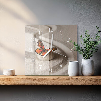 Glass wall clock square Butterfly
