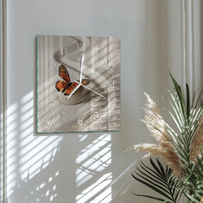 Glass wall clock square Butterfly
