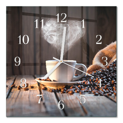 Glass wall clock square Love for coffee
