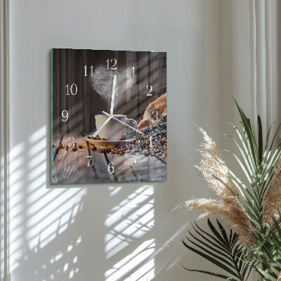 Glass wall clock square Love for coffee