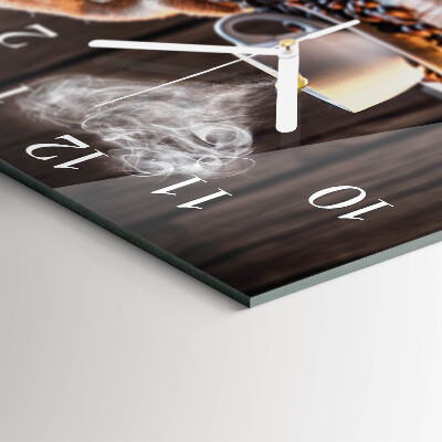 Glass wall clock square Love for coffee