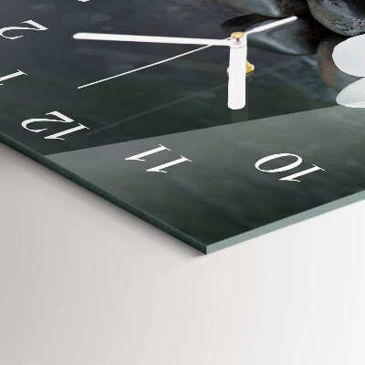 Glass wall clock square Flower and stones
