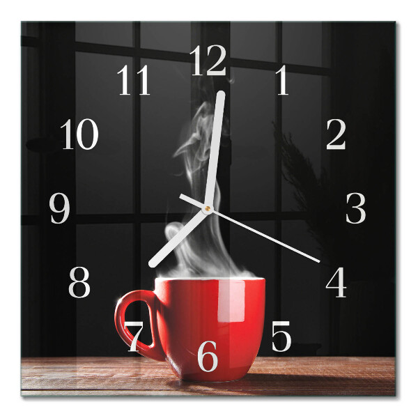 Glass wall clock square A cup of coffee
