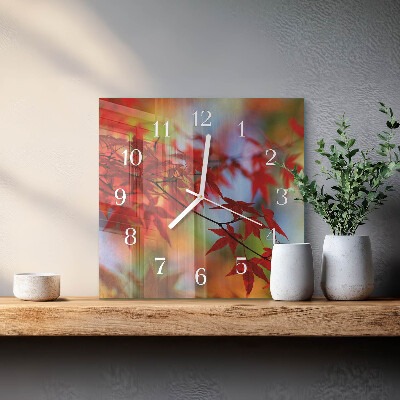 Glass clock square Maple leaves
