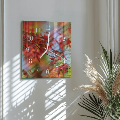 Glass clock square Maple leaves
