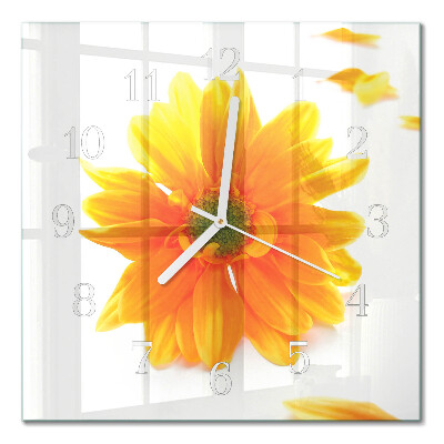 Glass wall clock square Flower