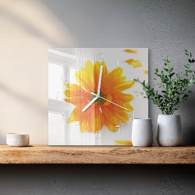 Glass wall clock square Flower