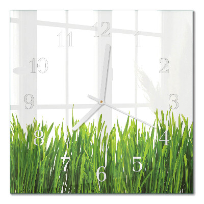 Glass wall clock square Grass
