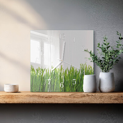 Glass wall clock square Grass