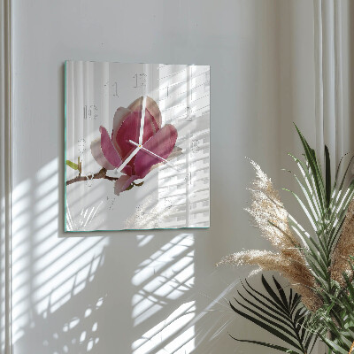 Glass clock square Magnolia flower