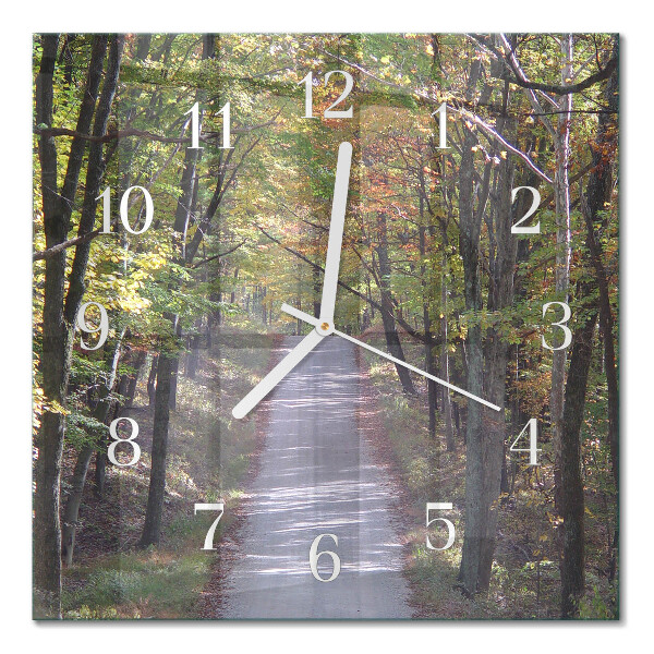 Glass wall clock square Forest path