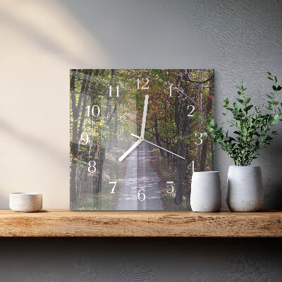 Glass wall clock square Forest path