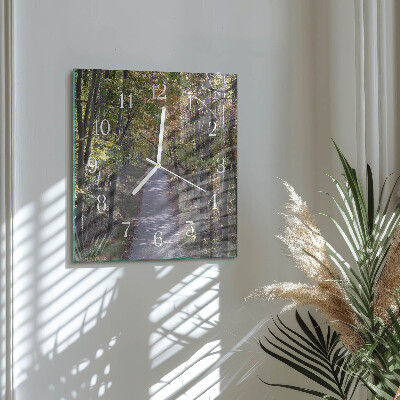 Glass wall clock square Forest path
