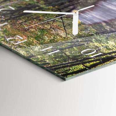 Glass wall clock square Forest path
