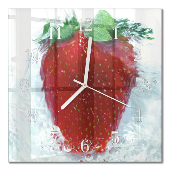 Glass clock square Strawberry