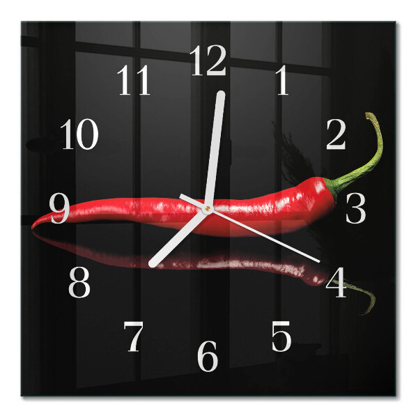 Glass wall clock square Chili pepper