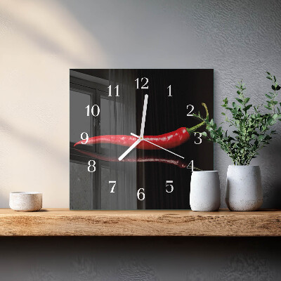 Glass wall clock square Chili pepper