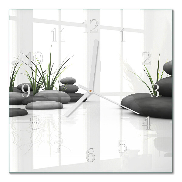 Glass wall clock square Spa stones