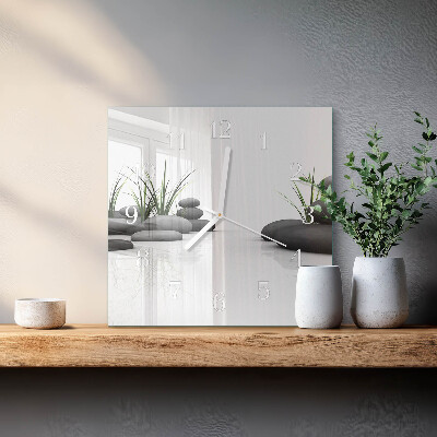 Glass wall clock square Spa stones