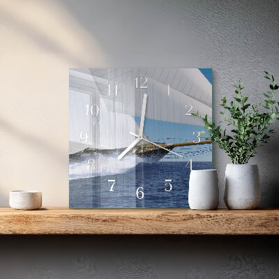 Glass wall clock square Sailboat