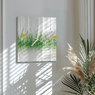 Glass wall clock square Grass
