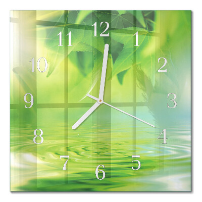 Glass clock square Leaves