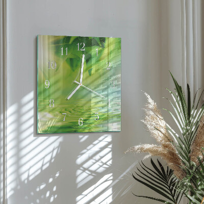 Glass clock square Leaves