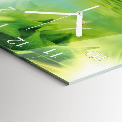 Glass clock square Leaves