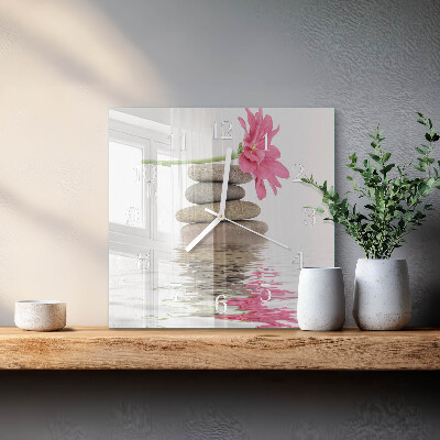 Glass wall clock square Stones