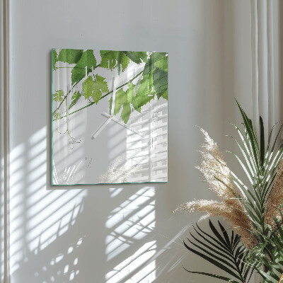 Glass clock square Leaves