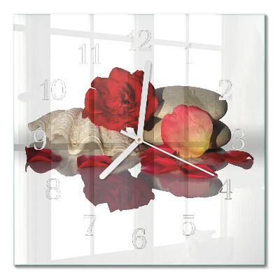 Glass wall clock square Bowl of roses