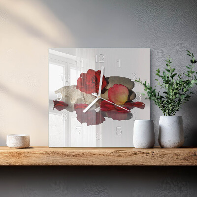 Glass wall clock square Bowl of roses
