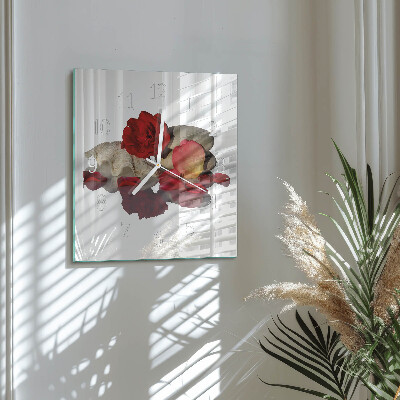 Glass wall clock square Bowl of roses