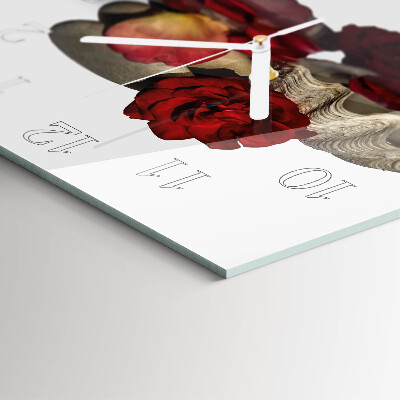 Glass wall clock square Bowl of roses