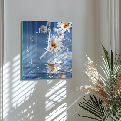 Glass wall clock square Flower