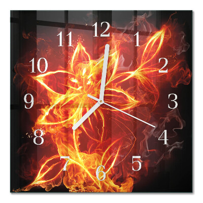 Glass clock square Fire flower
