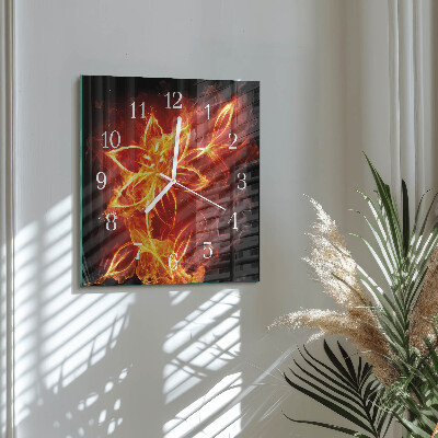 Glass clock square Fire flower