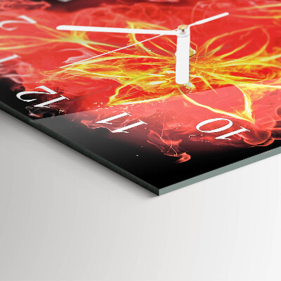 Glass clock square Fire flower
