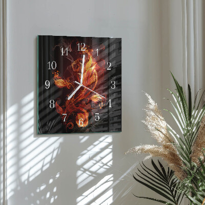 Square wall clock Fire flower