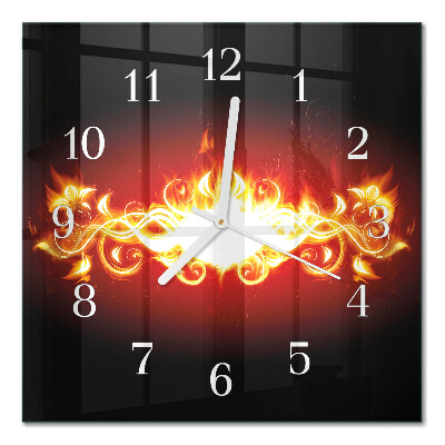 Glass wall clock square Fire flower