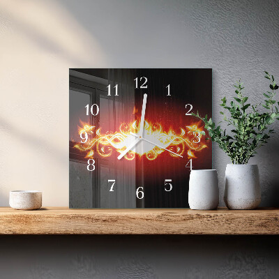 Glass wall clock square Fire flower